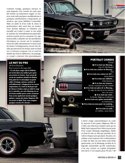 Voiture américaine, magazine Mustang & Shelby #13, BIG dans la presse, voiture américaine année 60, Ford Mustang 1966 Coupé GT 289 Code K