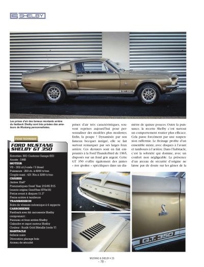 Voiture américaine, magazine Mustang & Shelby #25, BIG dans la presse, voiture américaine année 60, Ford Mustang 1968 Shelby GT 350 Fastback