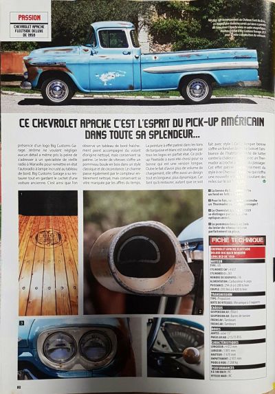 Voiture américaine, magazine Torque #38, BIG dans la presse, voiture américaine année 50, Chevrolet Apache Fleetside 1959